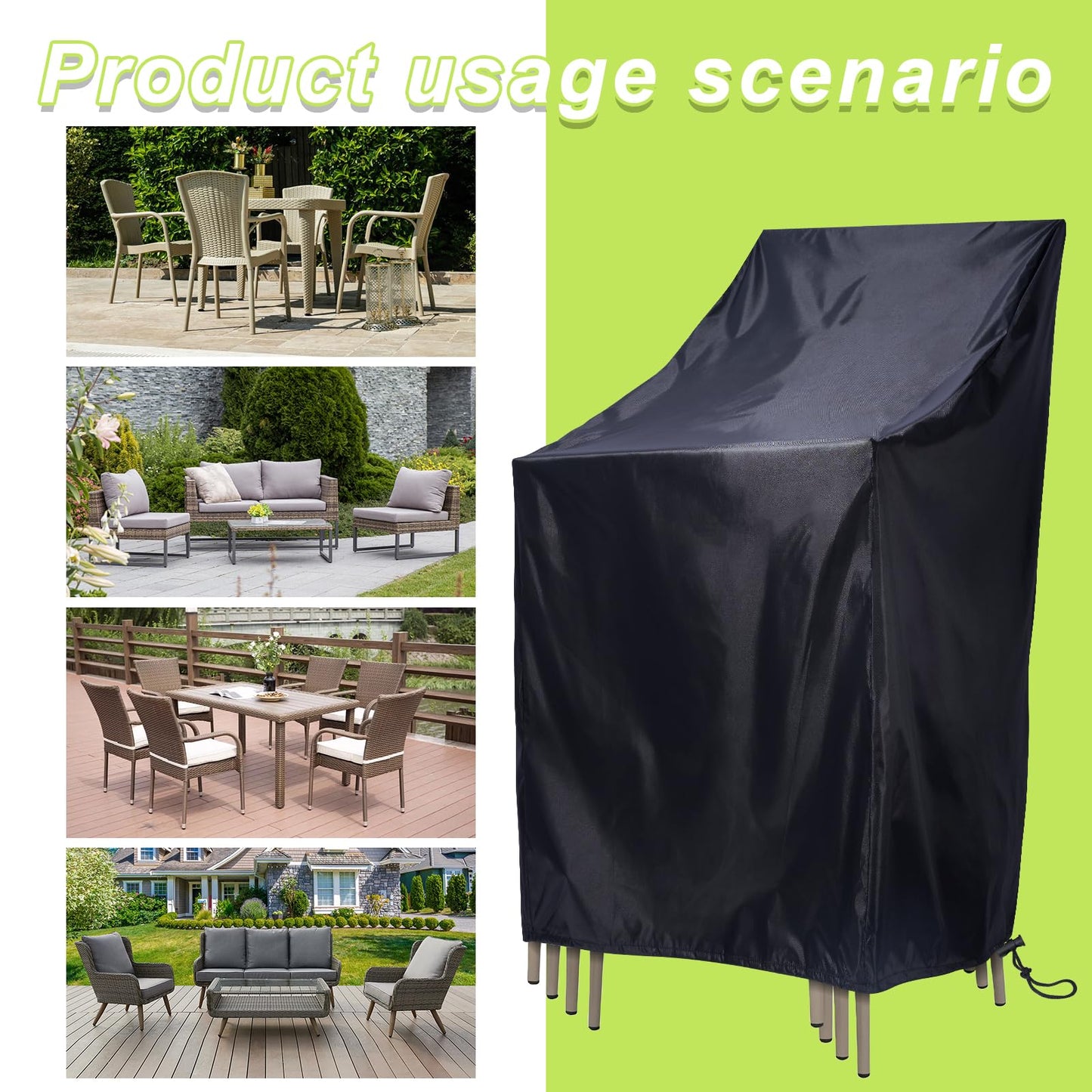 Stackable Patio Chair Covers, 210D Outdoor Chair Covers Waterproof for Stacked Chairs, Lawn Chair Covers Waterproof Outdoor Fits for 4-6 Outdoor Stacking Chairs (Black, 25"L x 25"W x 47"H (4PCS))