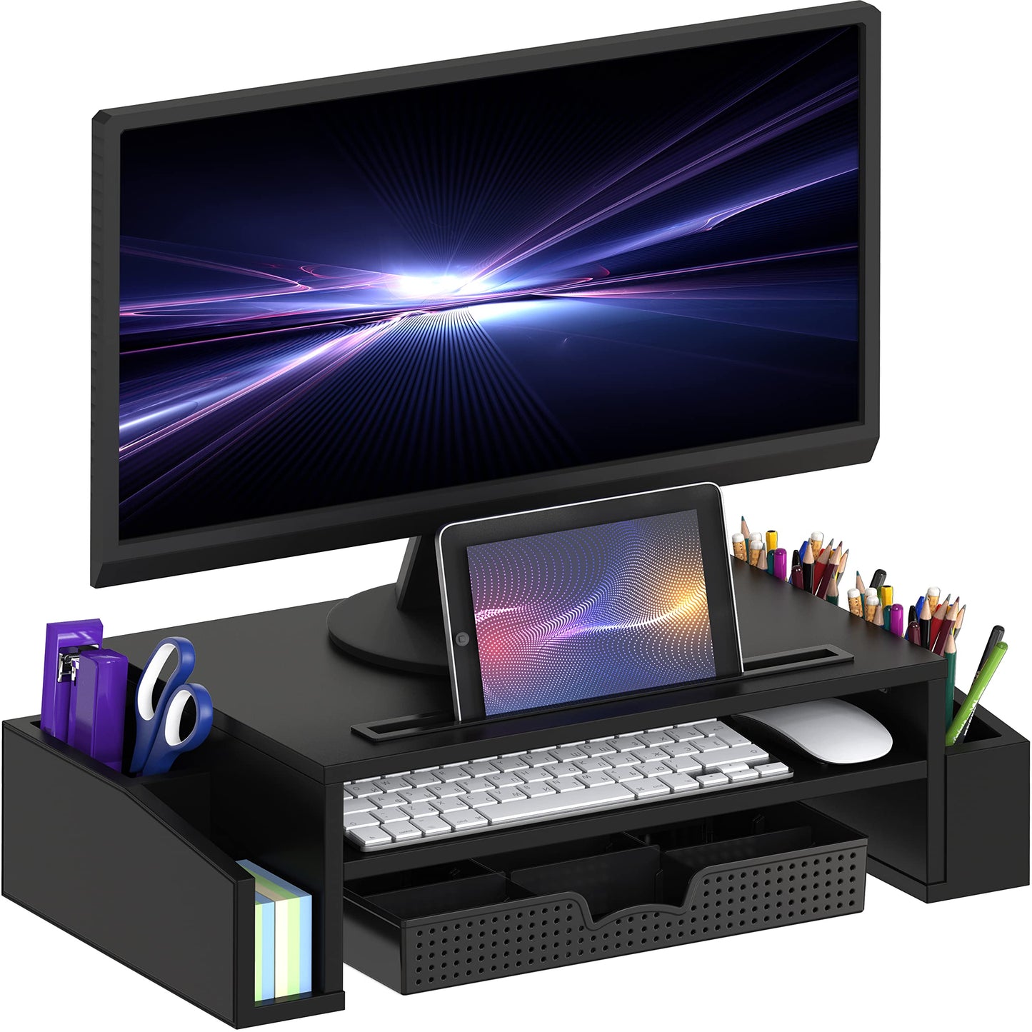 Simple Houseware Computer Desk Monitor Stand Riser with Drawer Organizer Storage, Black
