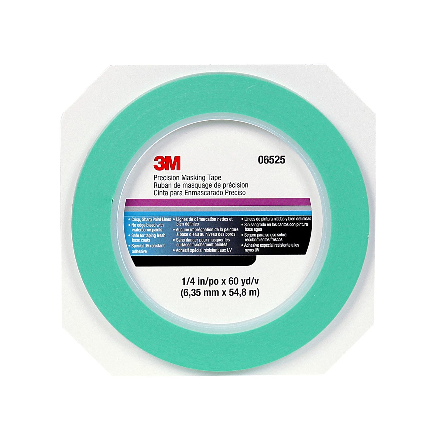 3M Precision Masking Tape, 06525, 1/4 in x 180 ft (6.4 mm x 55 m), 1 Pack
