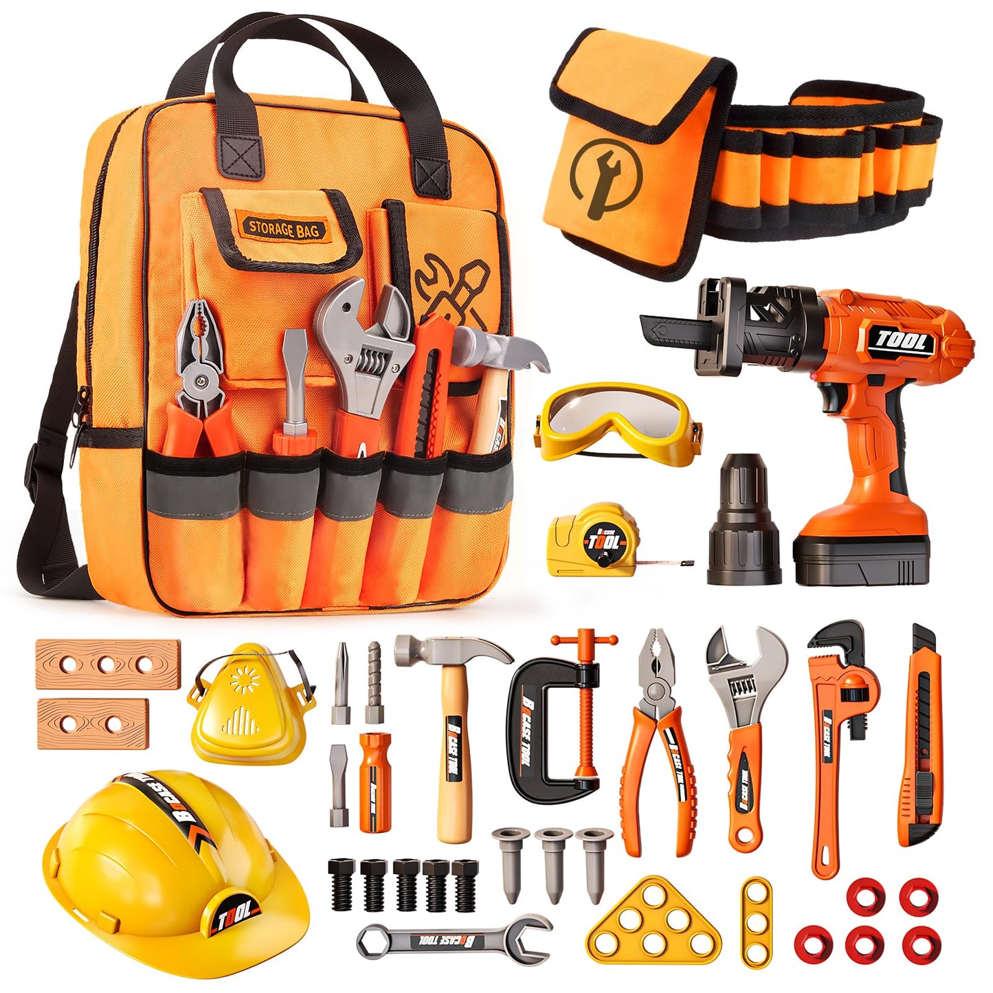 36Pcs Kids Tool Set, Toddler Tool Construction Toys with Belt & Electronic Drill for Boys 3-5, Tool Bag Suitable for Outdoor Use.This Tool Set is Suitable for Children who Like to Build Things.