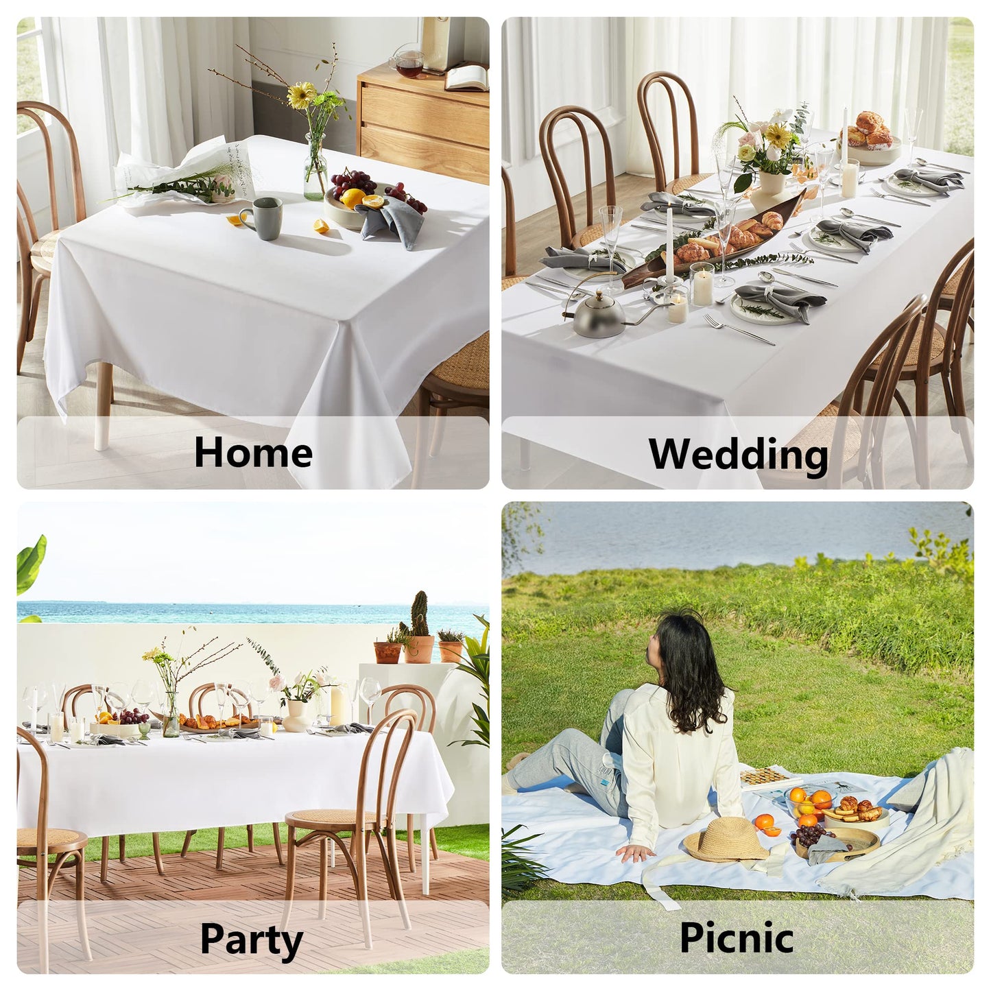 MYSKY HOME 2 Pack White Table Cloths Rectangular 60x120 Inch Nappe de Table Rectangulaire Table Cloth Machine Washable Polyester Table Cover for Dining Buffet Parties Picnic Weddings