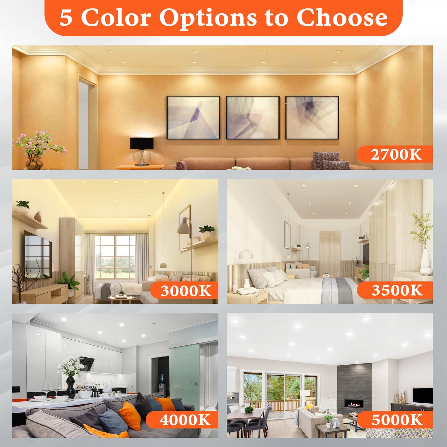 INCARLED Pot Lights LED 4Inch 5CCT 850LM 10W 4Pack Slim Recessed Lighting with Junction Box, 2700K 3000K 3500K 4000K 5000K Lumiere encastre plafond led ETL Listed