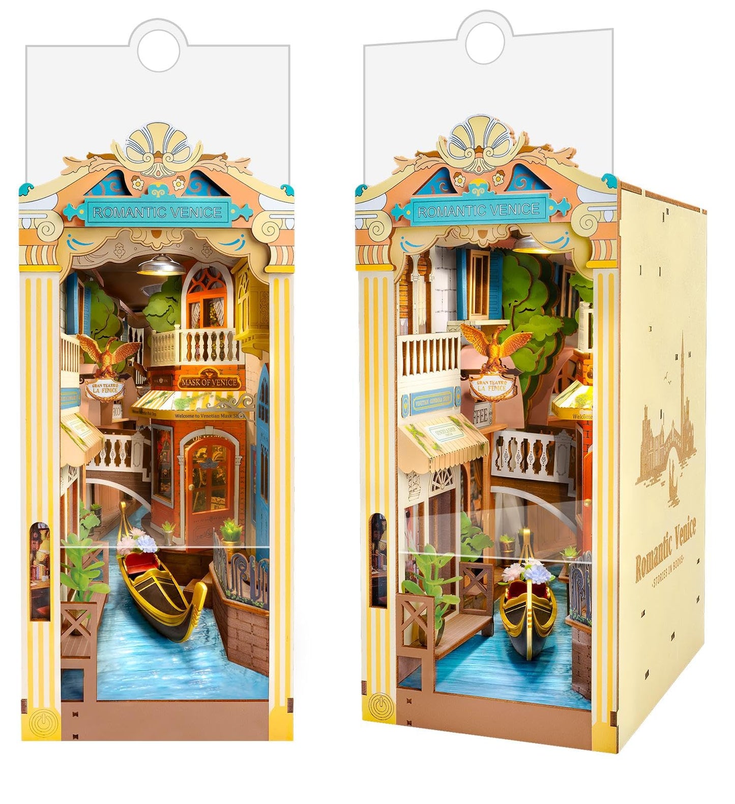 Rolife DIY Book Nook Kit for Adults, Miniature Dollhouse Booknook Kit, 3D Wooden Puzzle Creative Decorative Bookends Bookshelf Diorama Insert Crafts Hobbies Gifts (Romantic Venice)