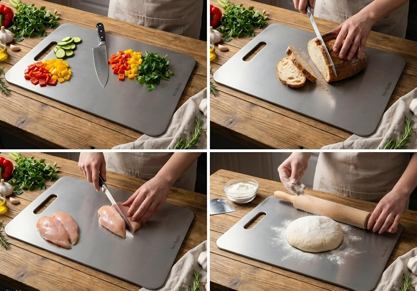 Pure Titanium Cutting Board, 10 x 14 Inch Metal Chopping Board for Kitchen, 2mm Thick, Double-Sided Food-Grade Board for Vegetables Meat Dough & Bakery, Rounded Smooth Edges, Non-Porous, Easy to Clean
