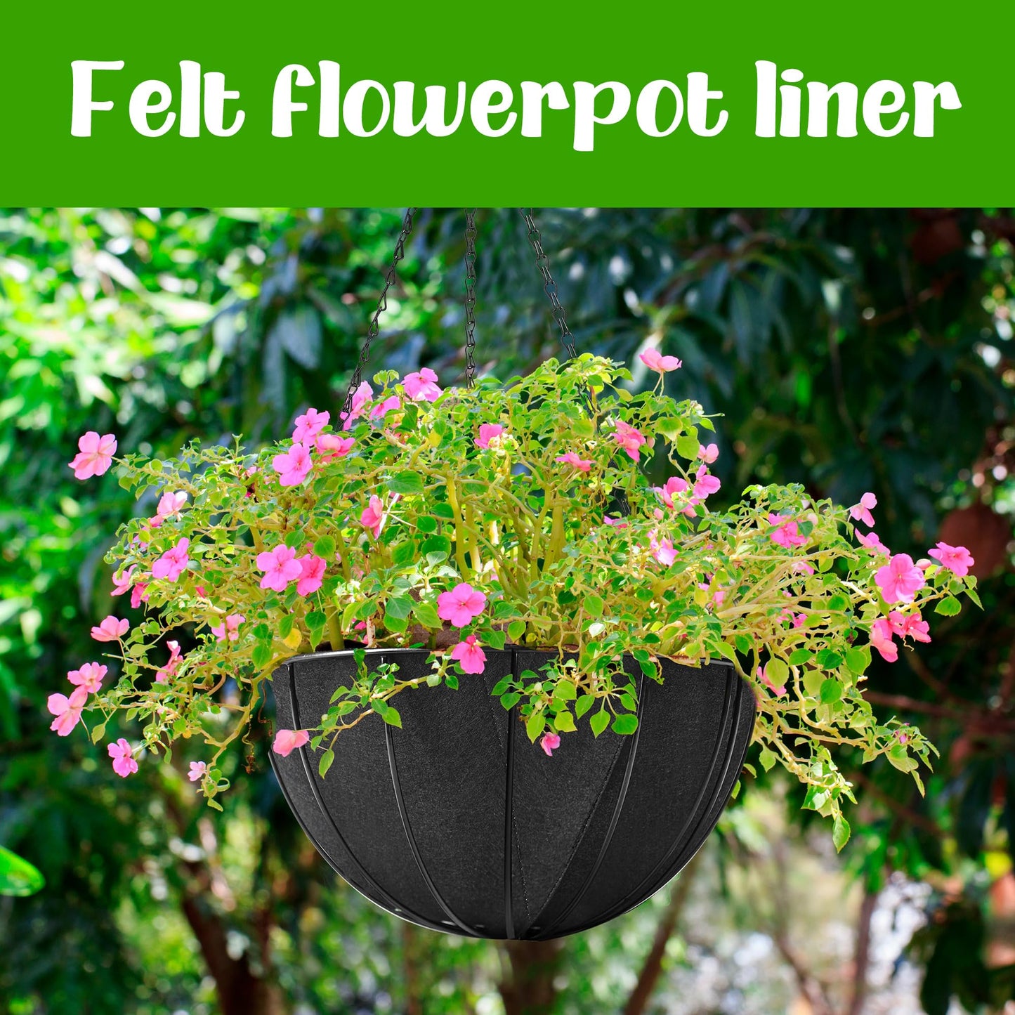 Adnee 16inch Fabric Planter Basket Liner - 6Pcs Felt Flower Pot Liners-Hanging Plant Basket Fiber Insert for Garden Wall Hanging Planter Flower Vegetables(Round/Rectangle)
