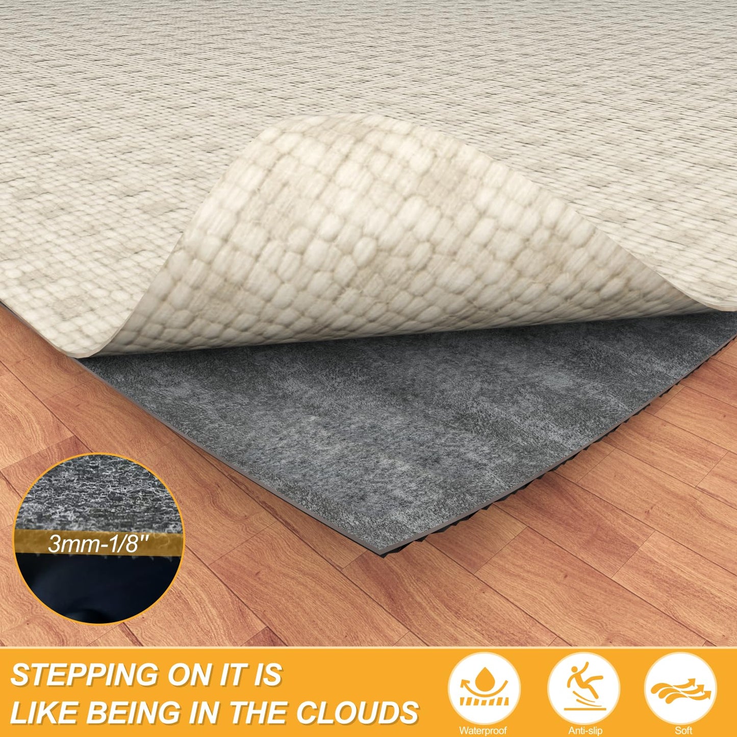 5 x 7 FT Non Slip Felt Rubber Backing Rug Pad, Thick Felt Rug Pads for Hardwood Floors, Underlay Rugs Protective Cushioned Pads for Carpet, Felt and Rubber Underfoot Carpets for Home Place Surface