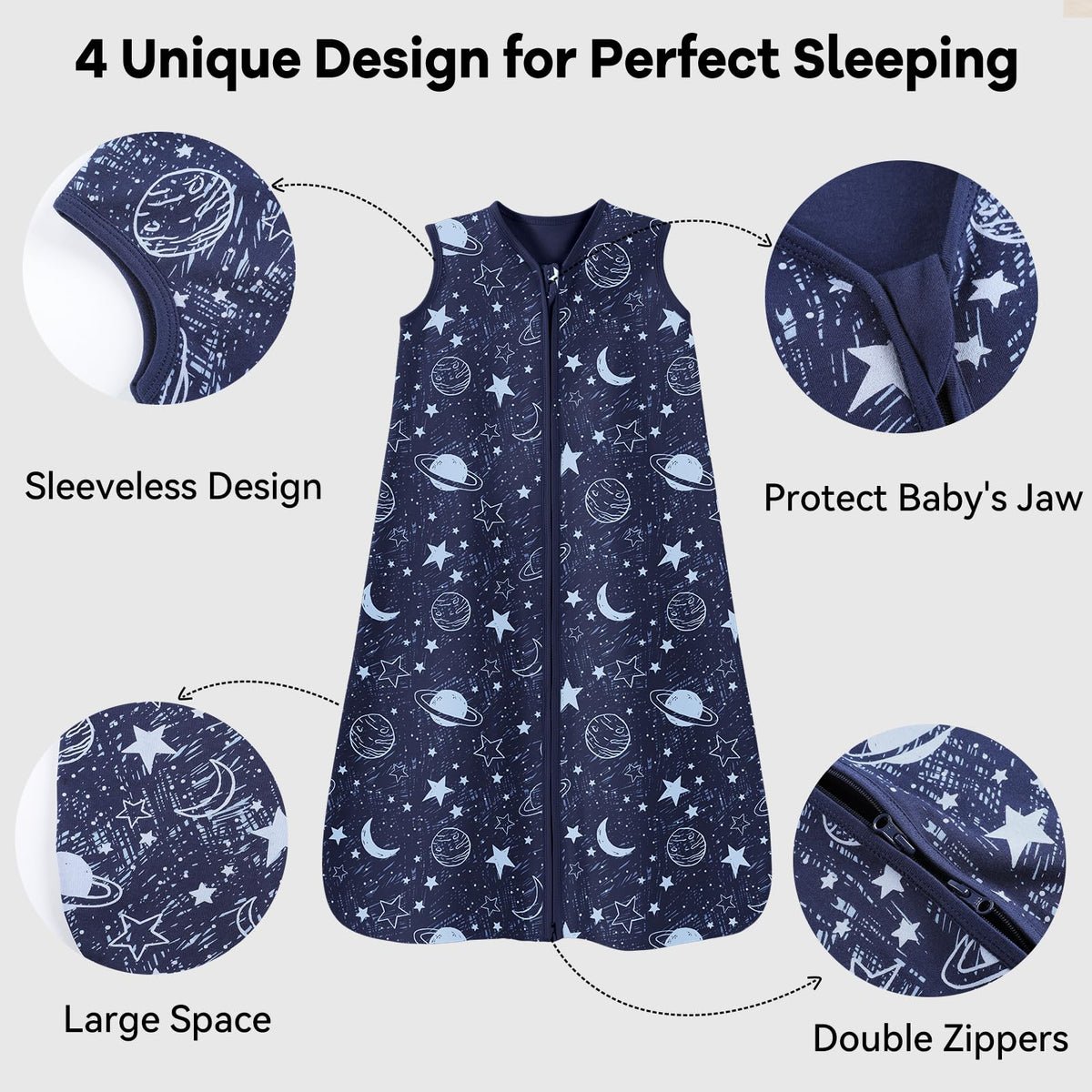 Unnivoll Baby Sleep Sack 12-18 Months 3 Pack 100% Cotton Lightweight 0.5 TOG Wearable Blanket Baby Sleep Bag with 2-Way Zipper for Infant Toddler Blue