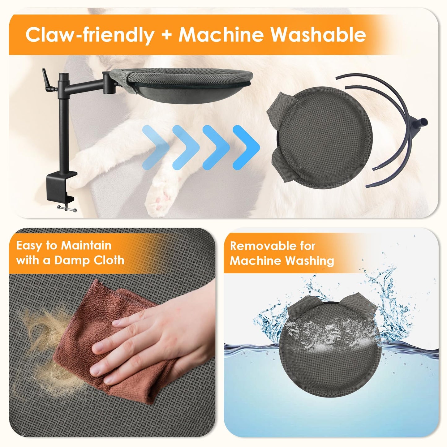 Crazydeer Cat Desk Bed, 360° Rotating & Adjustable Shelf Mount, Elevated Cat Hammock with Washable Air Mesh Fabric Nest, Breathable & Comfortable for Indoor Kitten Cats