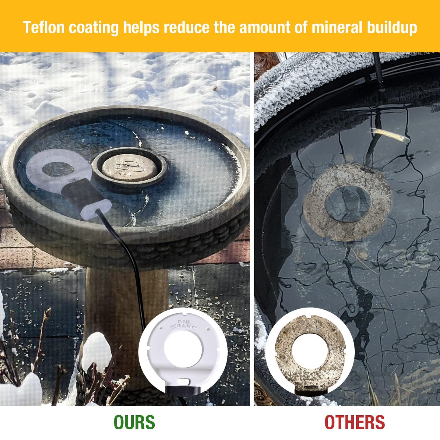 comincia 500Watt Utility De-Icer Submersible Cast Aluminum Chicken Water Heater for Livestock Poultry Tanks,Heated Bird Bath Deicer for Winter