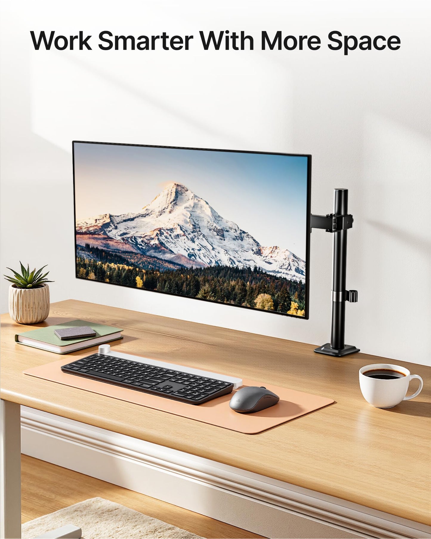 monTEK Single Long Monitor Mount for 17-32 inches Screen, Fully Adjustable Articulating Desk Monitor Stand up to 22lbs Capacity, Computer Mount with C Clamp and Grommet Base, Max VESA 100x100mm