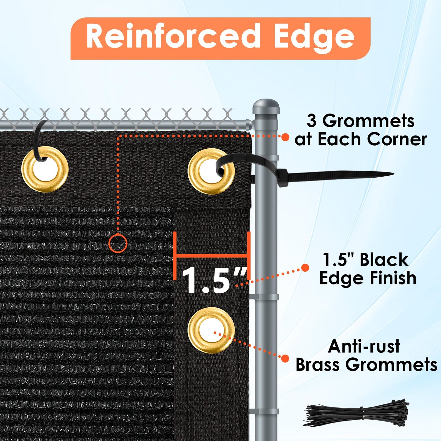 iCover 4x50ft (1.2x15.2m) Fence Privacy Screen, Heavy Duty Privacy Fence Screen, Outdoor Shade Cloth Mesh Barrier, Cable Zip Ties Included, Black