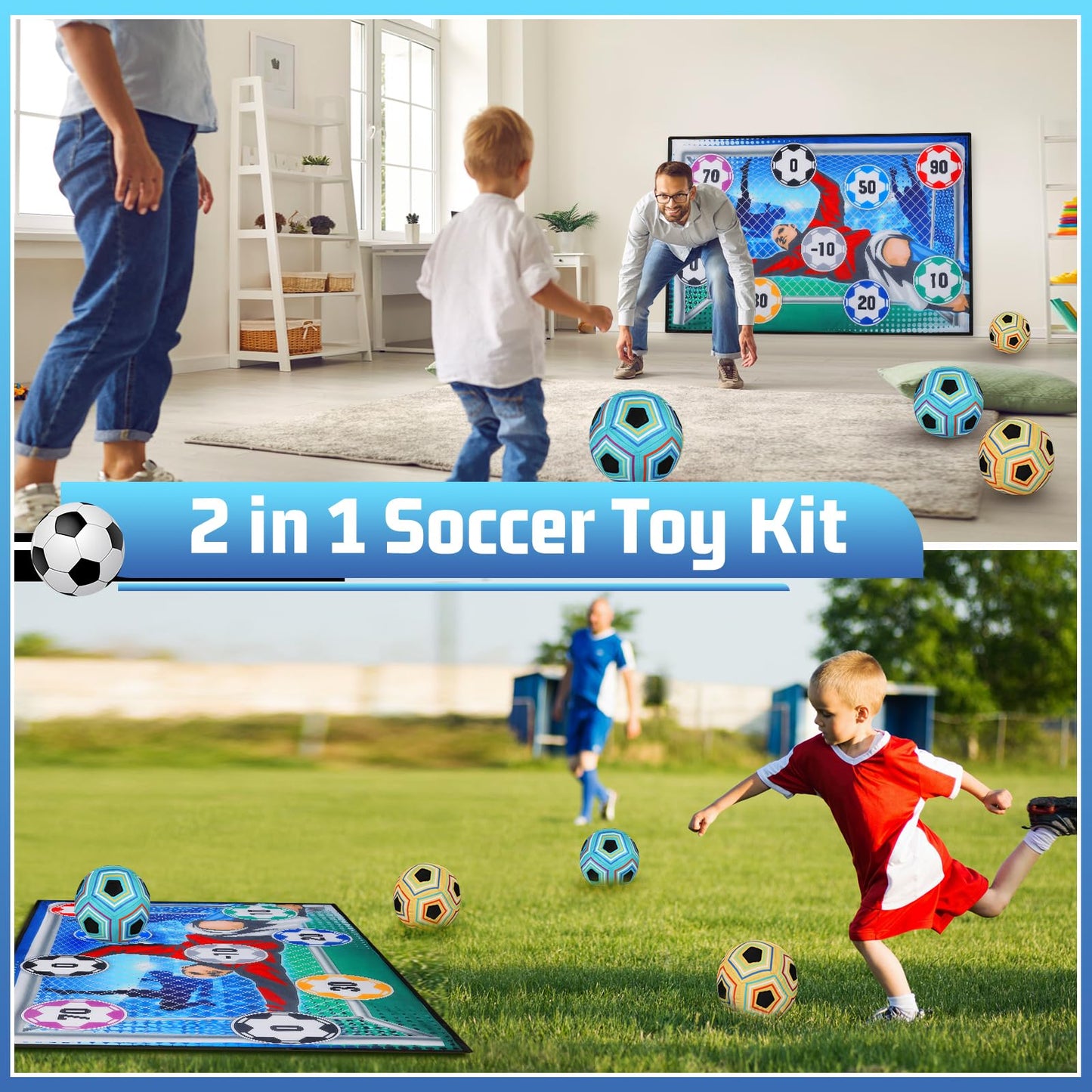 VATOS Soccer Ball Game Set for Kids, Indoor Outdoor Backyard Toss Soccer Goal Game with Velcro Balls, Toddlers Gift for 3 4 5 6 7 8 Year Old Boy Toys