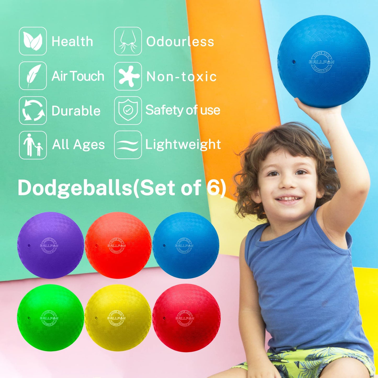Dodgeballs Playground Balls 8.5inch, BALLFUN Dodge Ball Set for Kids & Adults, Bouncing Balls Kickballs Handball for Outdoor & Indoor Games Activities - Includes Pump & Mesh Storage Bag