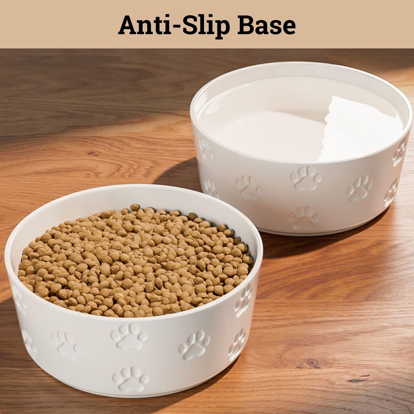 Ceramic Dog Bowl Set of 2 with Anti-Skid Base - 7.5" Wide x 3" Tall Ceramic Dog Bowls for Large Dogs - 6 Cup Capacity Food and Water Bowls for Dogs - Rubber Bottom Pet Bowl Set of 2 for Large Pets