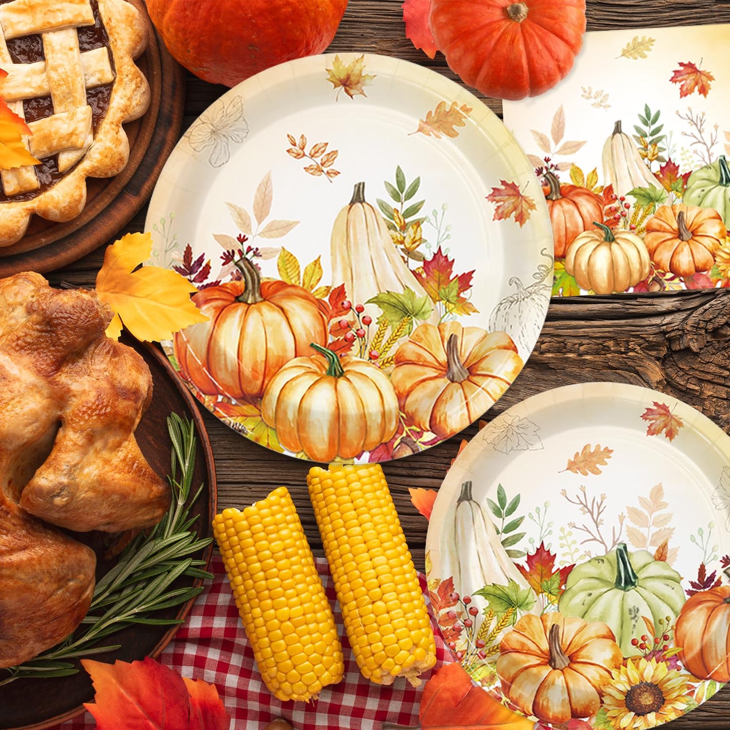 170PCS Fall Party Decorations Kit Includes Pumpkin Harvest Disposable Paper Plates, Napkins, Cups, Cutlery, Banner, Tablecloth for Autumn Holiday Thanksgiving Autumn Party Decorations, Serve 24