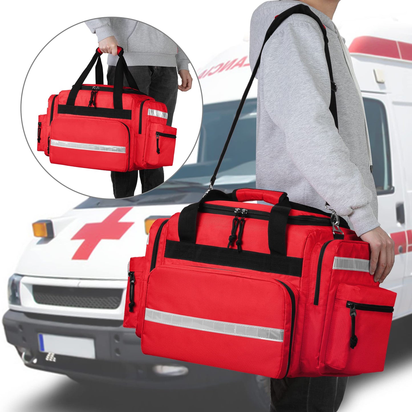 Damero Medical Trauma Bag, Medical Supplies Bag Empty with Detachable Dividers, Ideal for Nurse, Physical Therapists, Doctors, Red