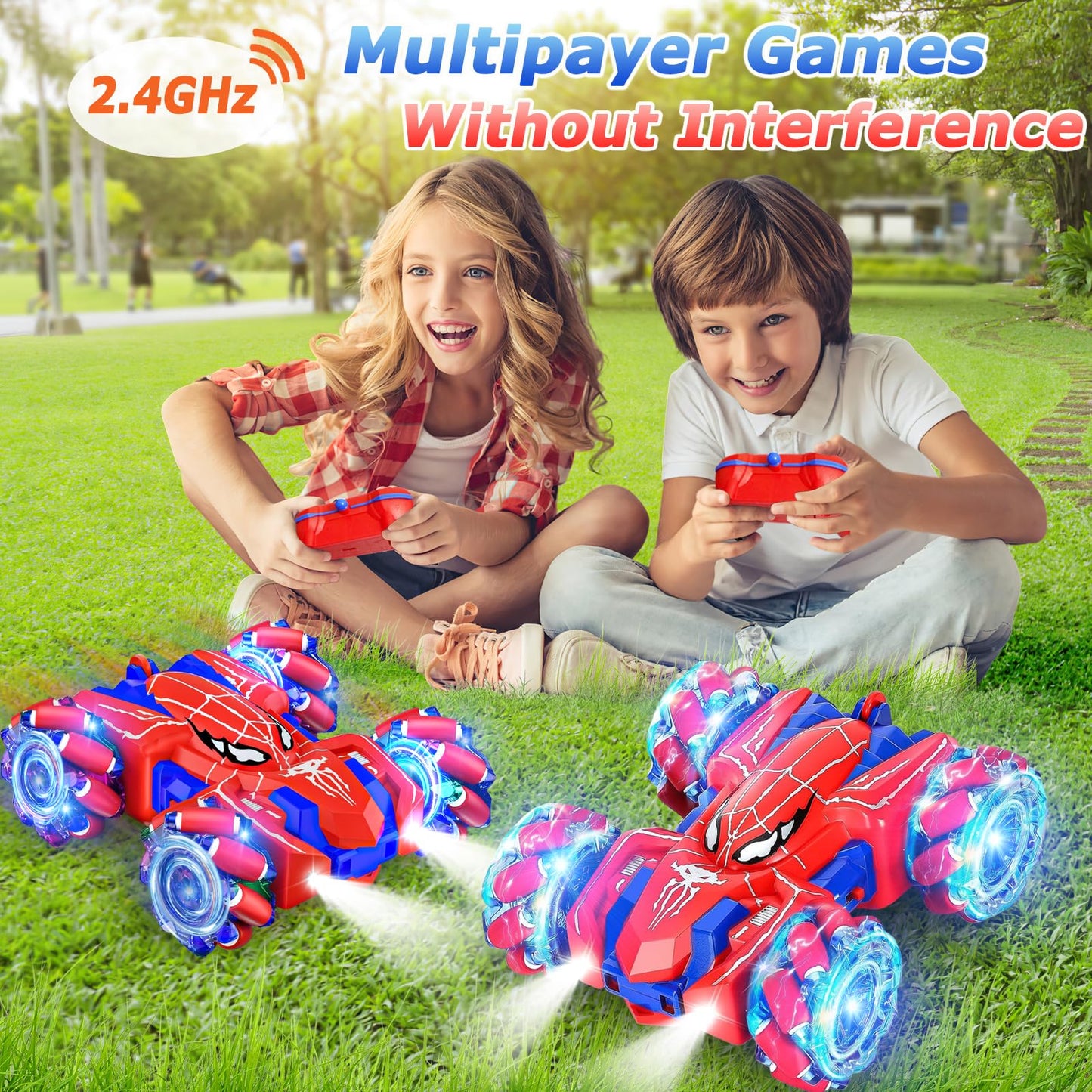 Spider Remote Control Cars for Kids, BoysToys RC Stunt Cars 360°Rotating 4WD Double Sided 2.4Ghz Remote Car with Cool Lights Rechargeable Gifts for Boy Age 3 4 5 6 7 8 9