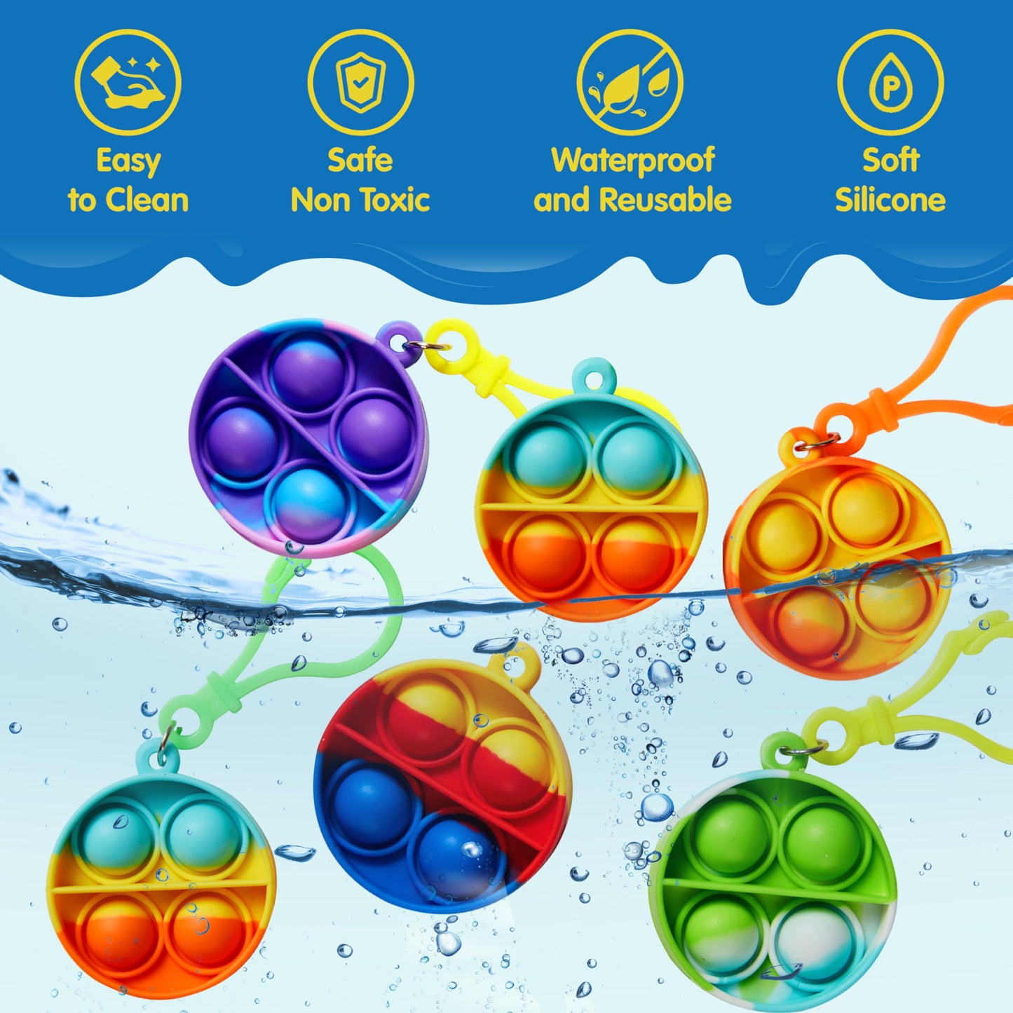 JOYIN Round Pop Fidget Keychain 90 Pack Pop Fidget Toys Bulk Party Favors for Kids 4-8,8-12 Years, Christmas Goodie Bags Stuffers Back to School Gifts for Students Classroom Prizes Sensory Fidget Toys