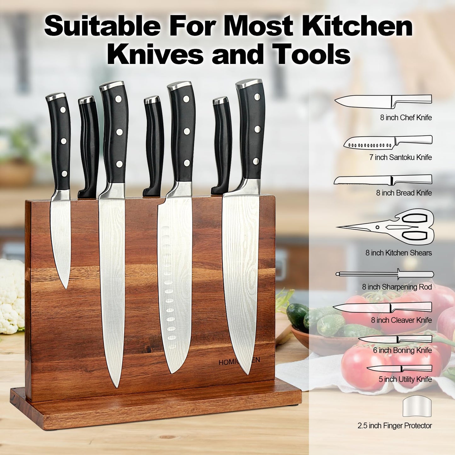 Magnetic Knife Block Magnetic Knife Holder Double Sided Rack with Strong Enhanced Magnets Acacia Wood Magnetic Knife Storage Stand