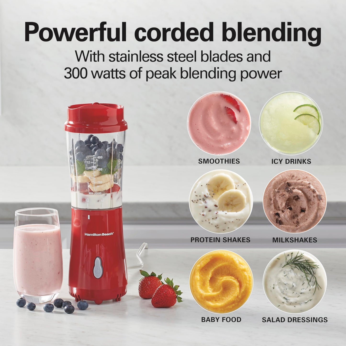 Hamilton Beach Shakes and Smoothies with BPA-Free Personal Blender, 14 oz, Red