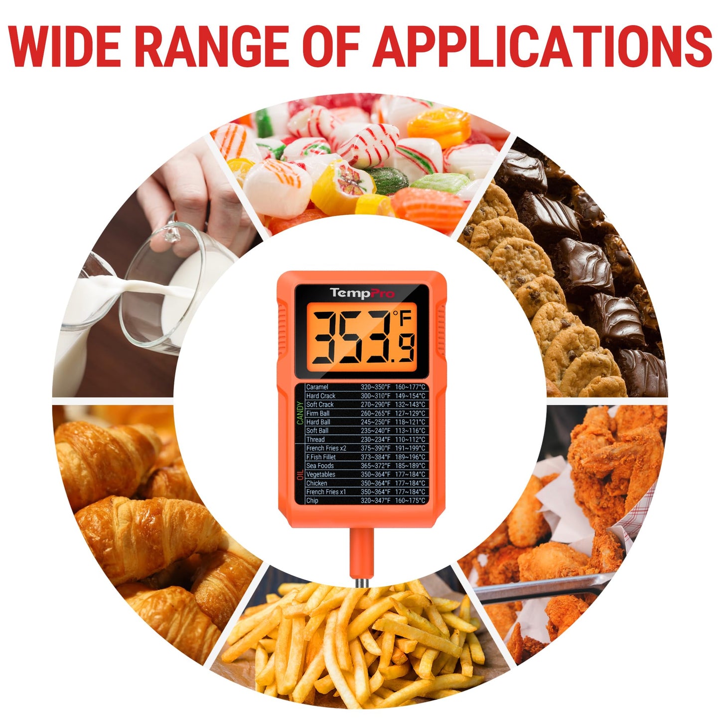 TempPro TP510 Waterproof Digital Candy Thermometer with Pot Clip, 10" Long Probe Instant Read Food Cooking Meat Thermometer for Grilling Smoker BBQ Deep Fry Oil Thermometer(Previously ThermoPro)