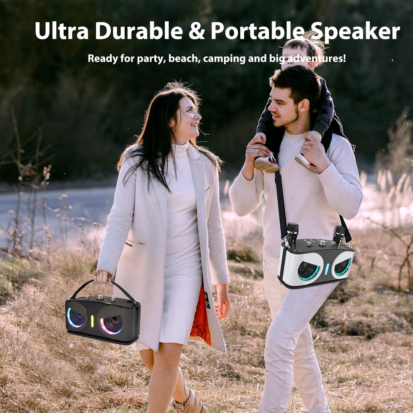 Karaoke Machine for Adults Kids with 2 Wireless Microphones, Portable Bluetooth Singing Speaker System with LED Lights for Home Party, Outdoor/Indoor/Wedding,Church,Picnic,Birthday Gifts-White
