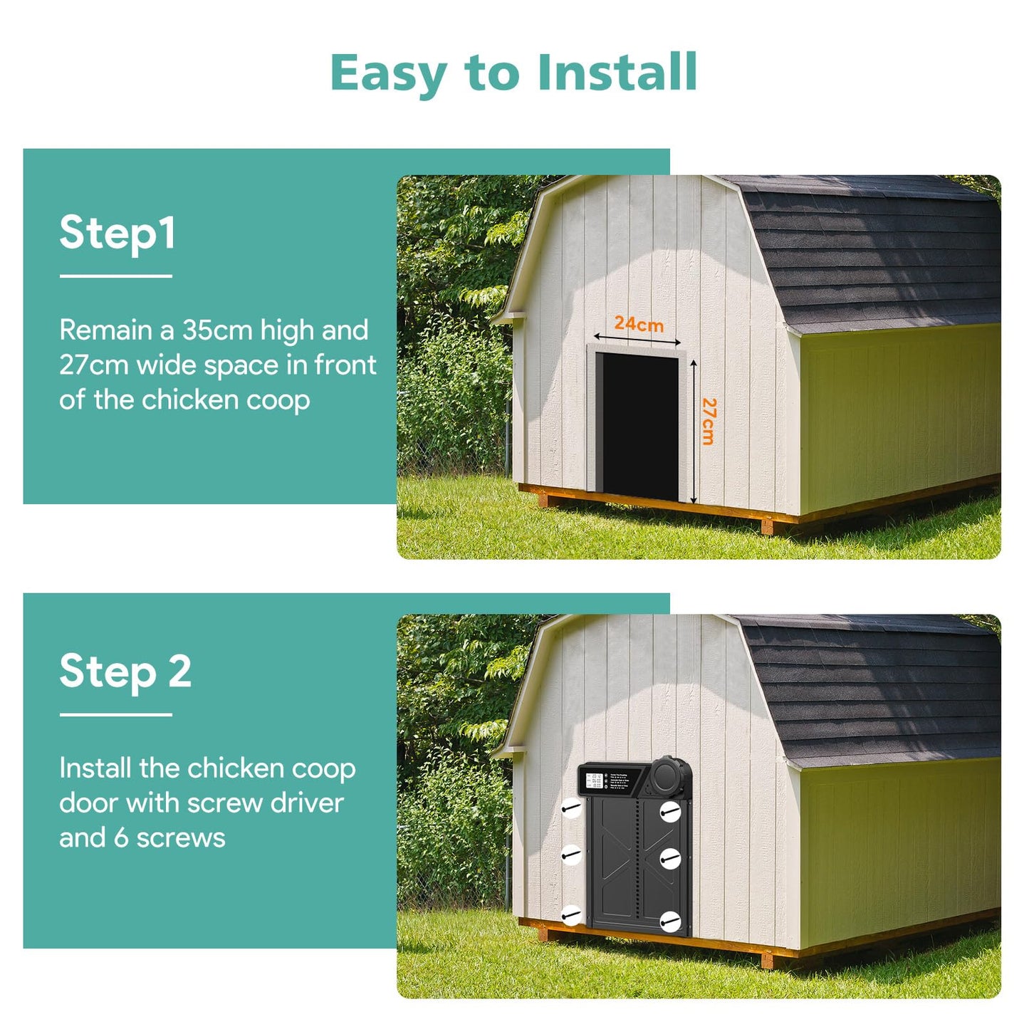Large Automatic Chicken Coop Door, Aluminum Automatic Chicken Door with Manual & Timer Mode, Anti-Pinch & Battery Powered, LCD Display Chicken Door for Chickens, Ducks, and Geese
