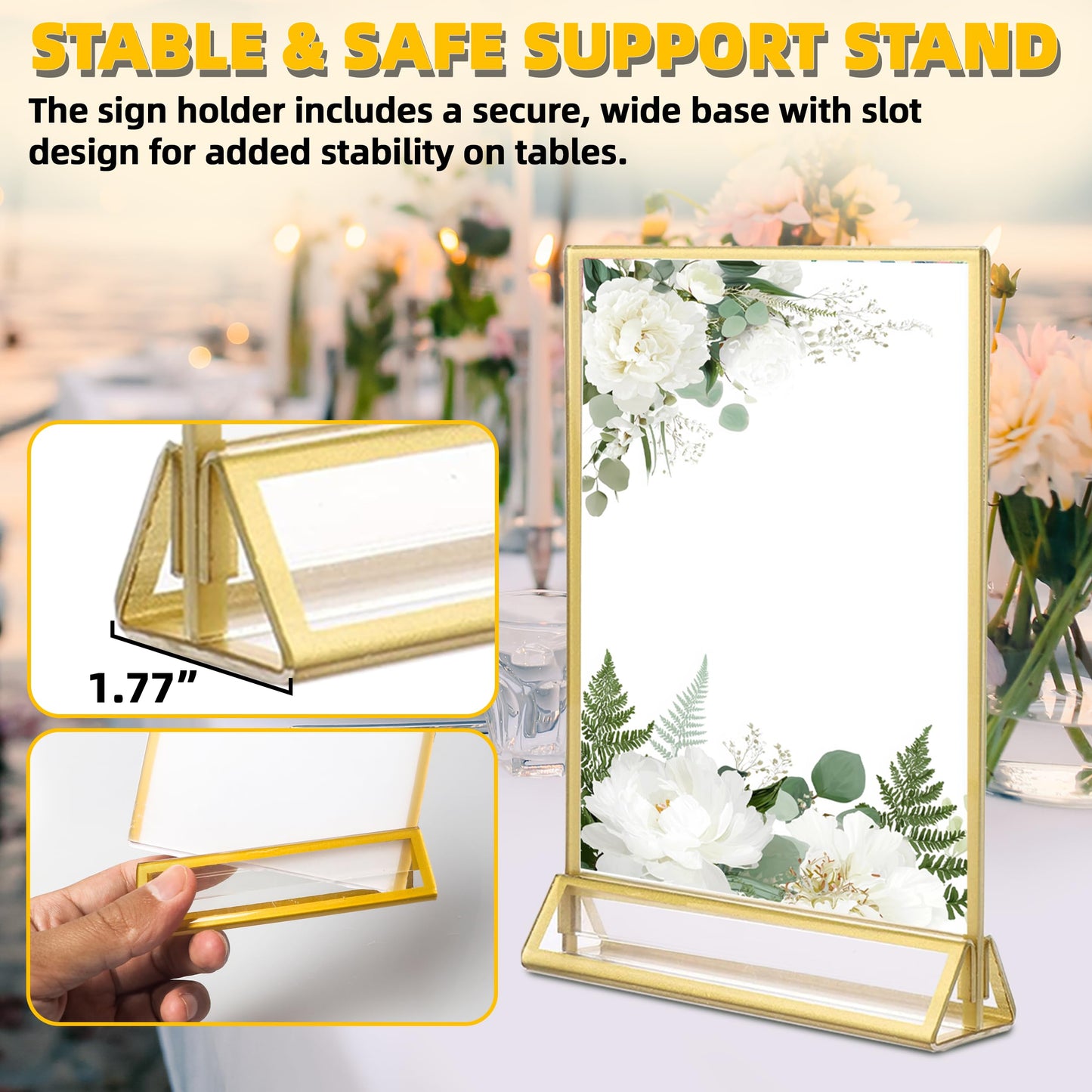 TonGass 5"x7" Clear Acrylic Table Number Holders with 3mm Gold Border (12-Pack), Double-Sided Clear Sign Holders for Weddings, Events, Menu or Photo Display, Vertical Stand Acrylic Picture Frame
