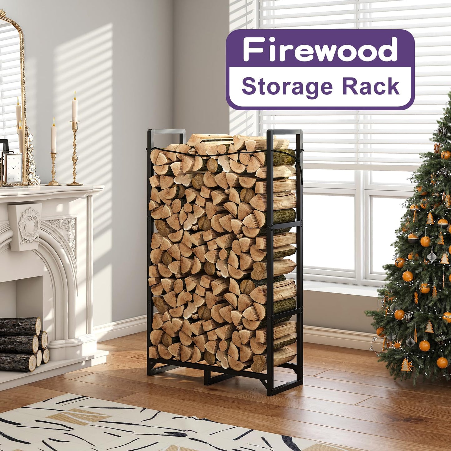 Wieghda Firewood Rack Stand 2.5ft Heavy Duty Logs Holder for Outdoor Indoor Fireplace Metal Wood Pile Storage Stacker Organizer