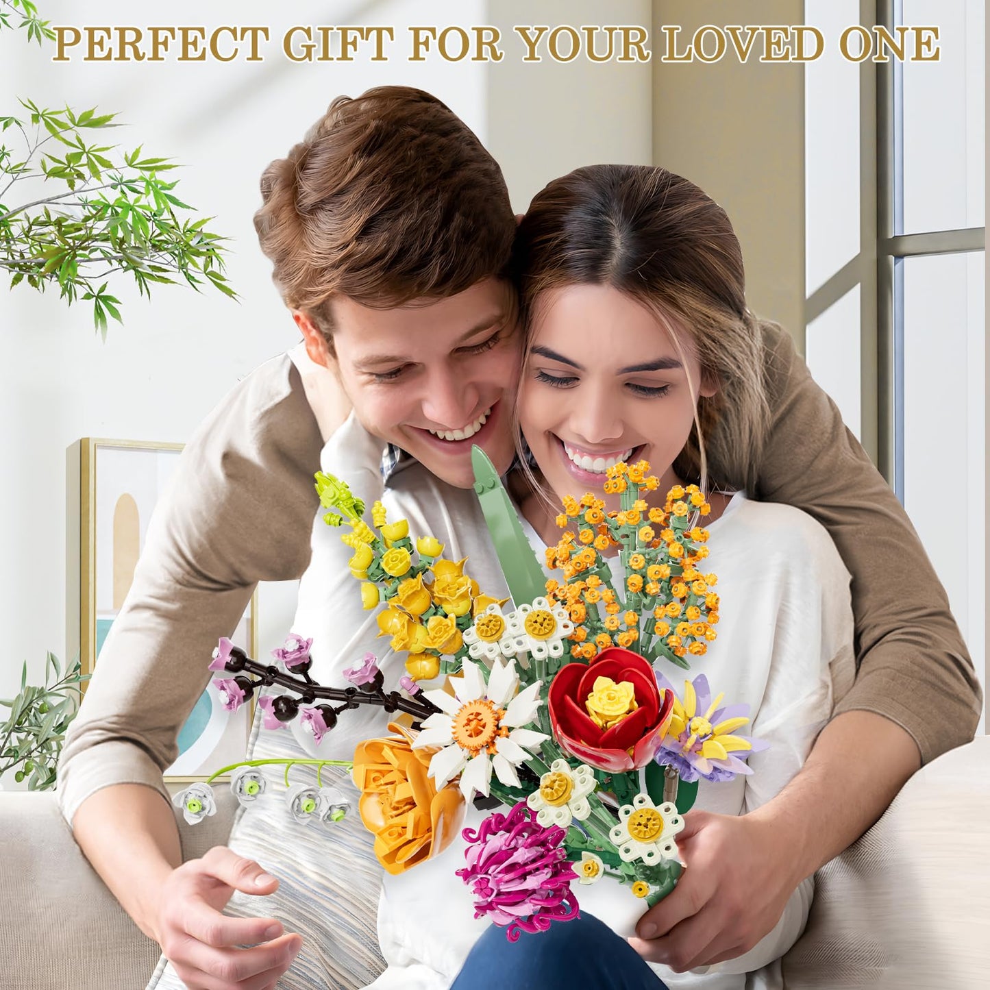 Flowers Bouquet Building Set, 1070PCS Wildflower Botanical Collection, Artificial Plant Flower Kit Toy for Adults Kids Women Her, Home Decor Gift for Birthday, Valentine's Day, Christmas (No Vase)