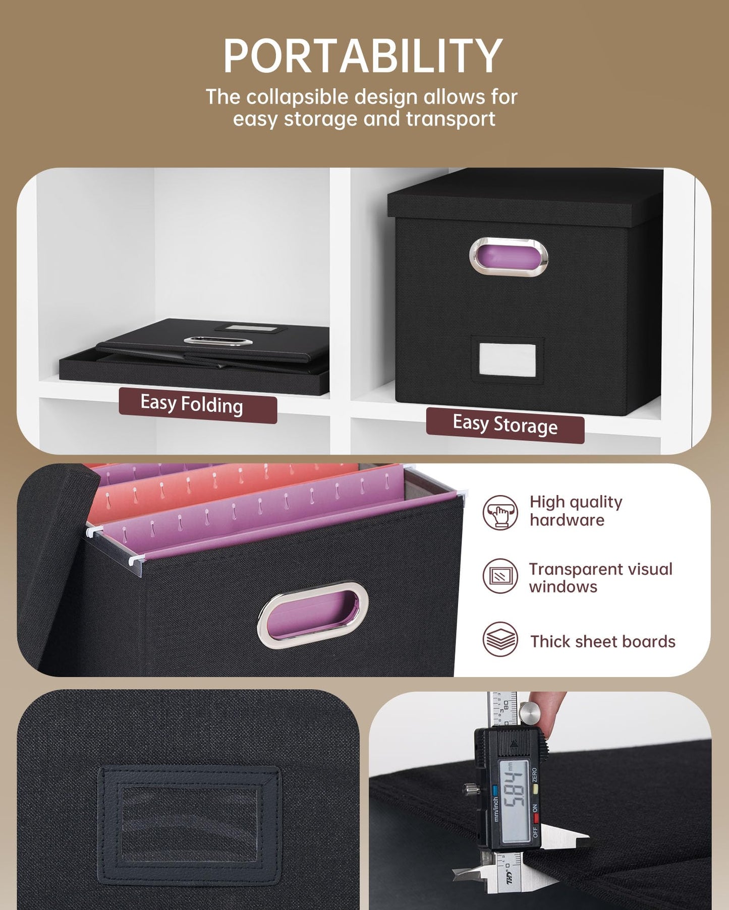 Oterri File Box with Lid, Letter/Legal Size Filing Cabinet, File Folder Organizer Box, Filing Box for Hanging File Folders, File Storage Box with Lid, 2 Packs, Black (No Folders)