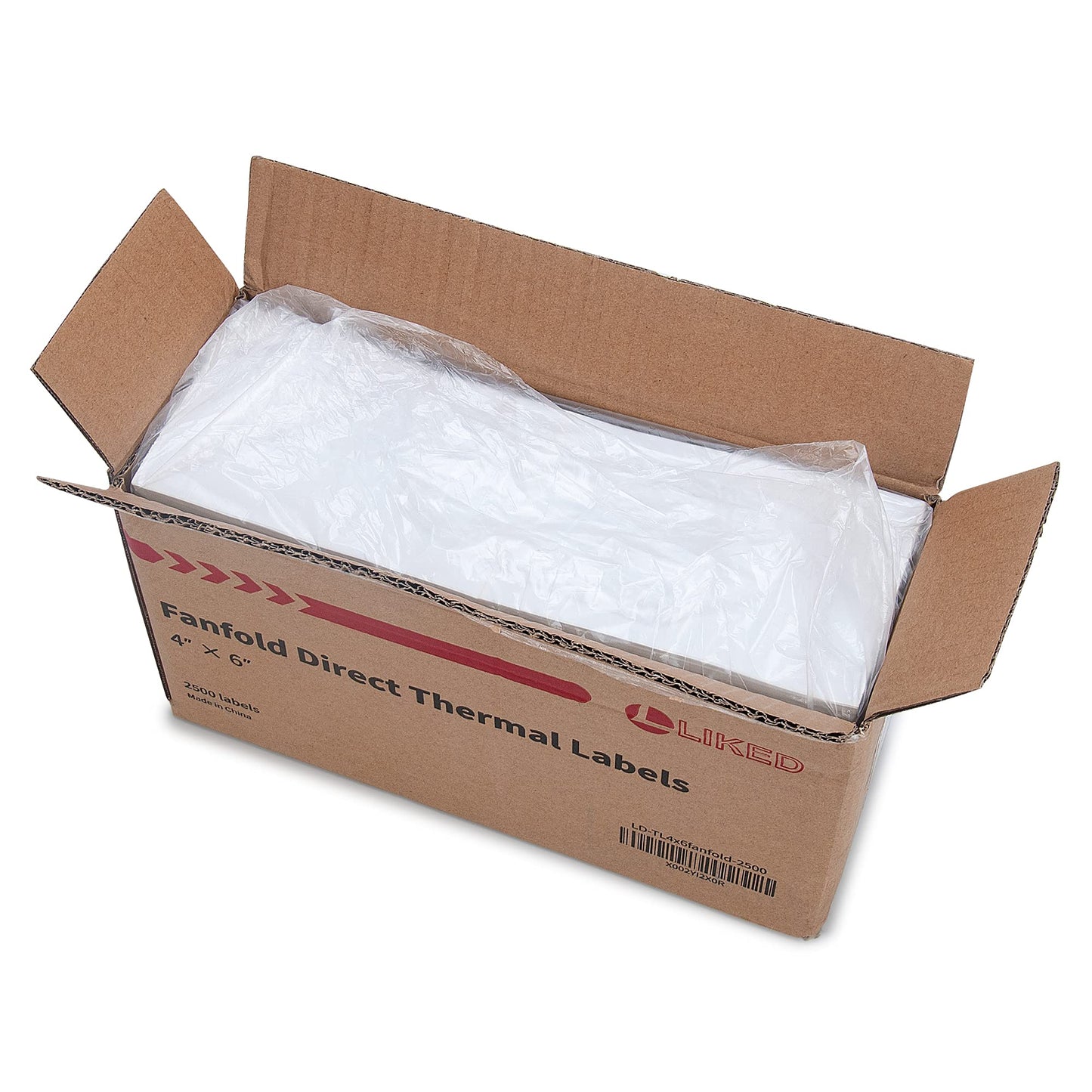 L LIKED 2500 Fanfold 4" x 6" Direct Thermal Shipping Labels, with Perforated line for Thermal Printers - Compatible with Zebra & Rollo Printer