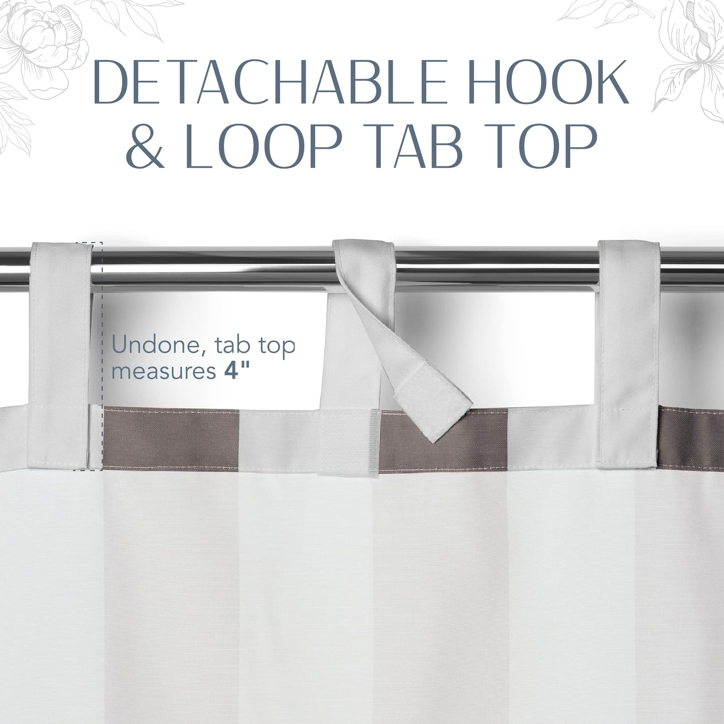 Elrene Home Fashions Indoor/Outdoor Cabana Stripe Tab Top Single Panel Window Curtain Drape, 50"x108", Gray