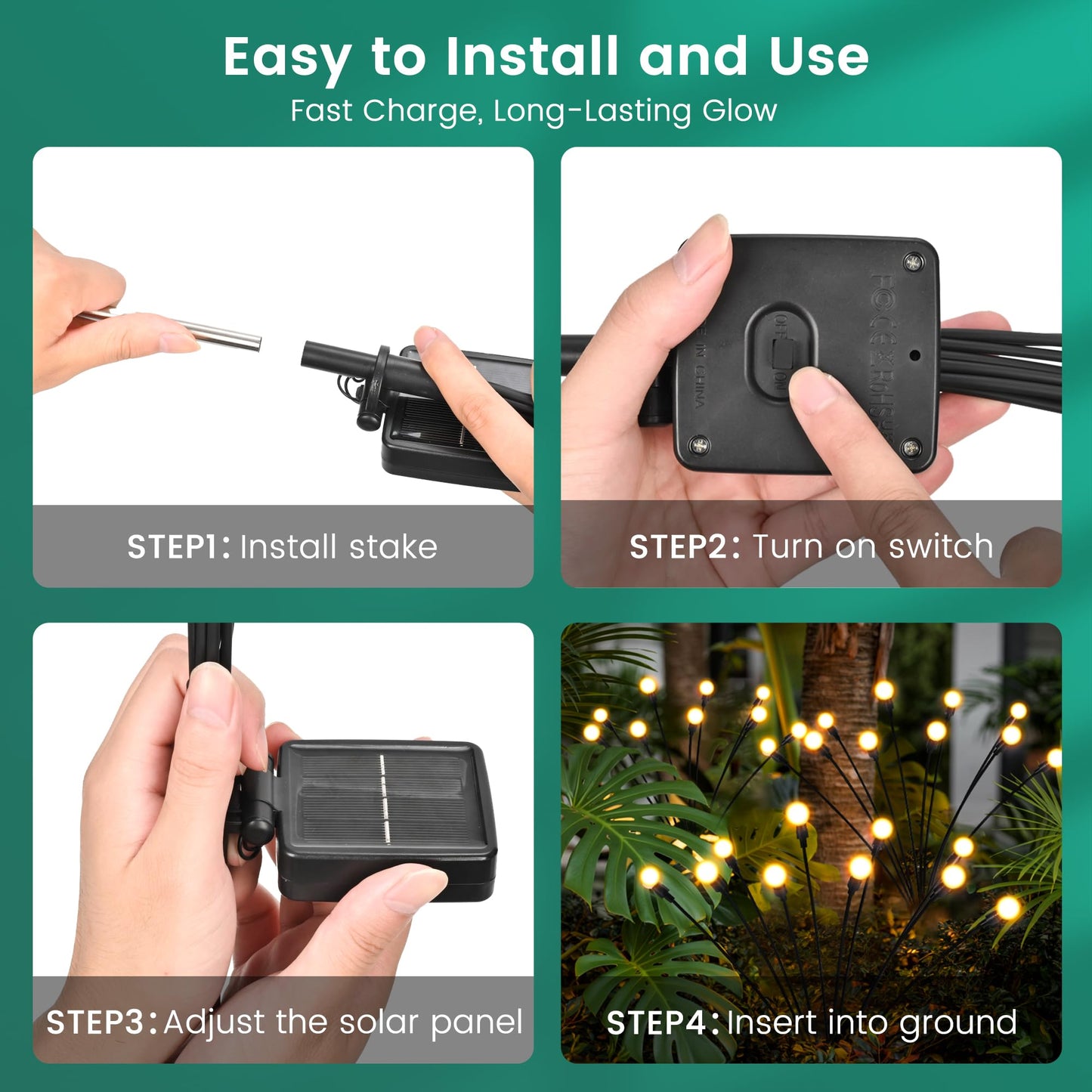 PATIOPIA Solar Garden Lights, 40 LED Firefly Garden Lights Swaying Solar Lights Outdoor Waterproof, Warm White Firefly Outdoor Decorative Lights, Garden Yard, Patio Decoration Gardening Gifts (4 Pack)