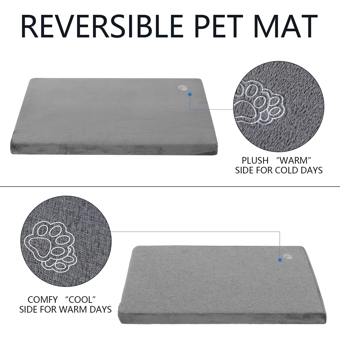 EMPSIGN Dog Bed Crate Pad Mattress Reversible (Cool & Warm), Orthopedic Dog Bed, Water Proof Linings, Removable Machine Washable Cover, Firm Support Pet Crate Bed for Small to XX-Large Dogs, Grey