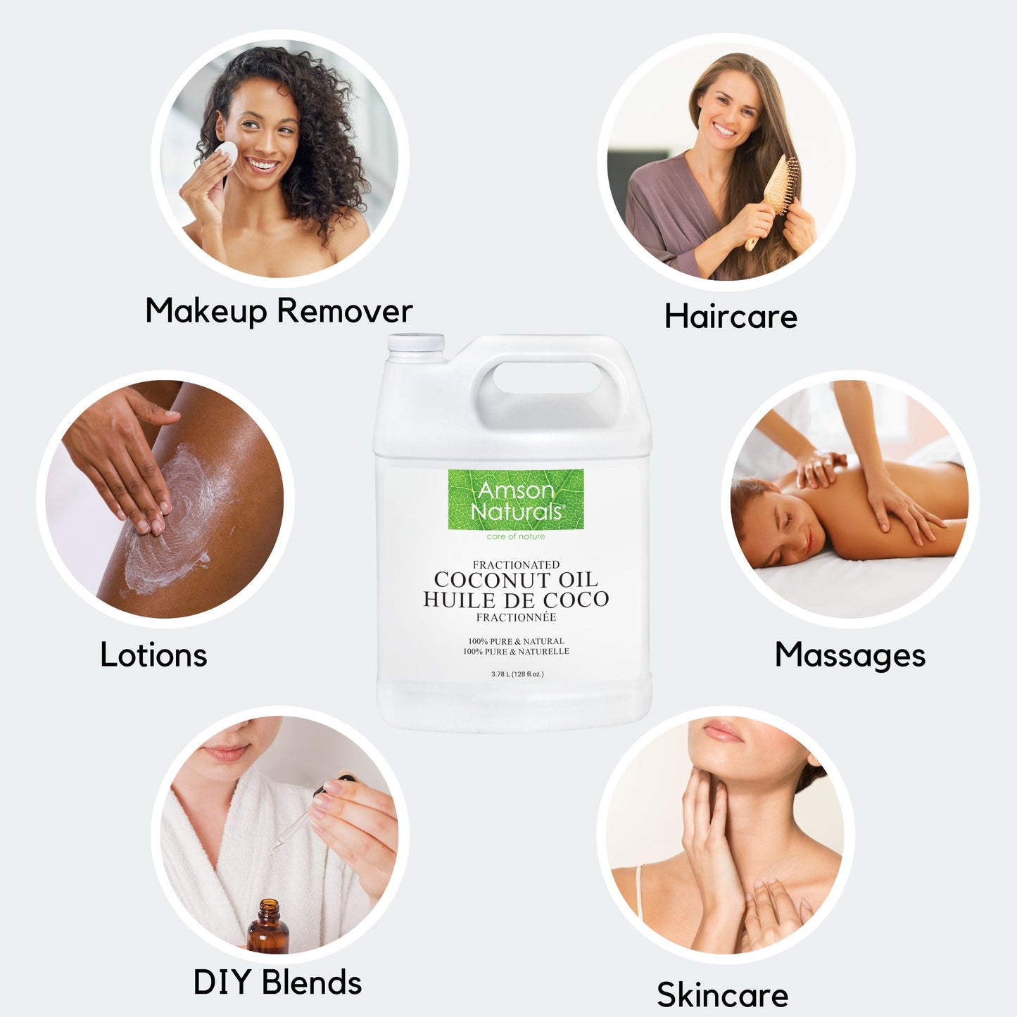 Amson Naturals Fractionated Coconut Oil 3.78 Litres / 1 Gallon / 128 oz - 100% Pure & Natural Liquid Coconut Oil for Skin, Hair, Body, Massage, Odorless, Carrier Oil for Diluting Essential Oils