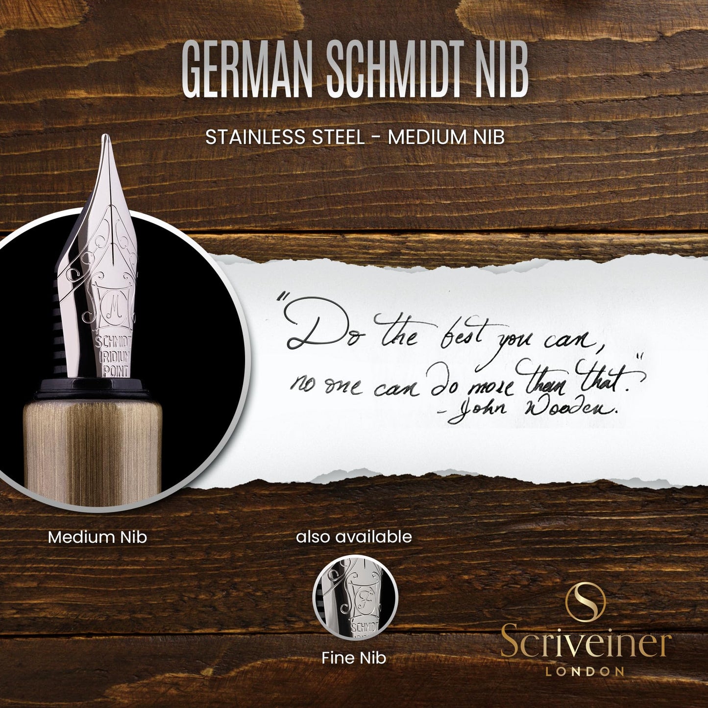 Scriveiner Luxury EDC Fountain Pen (Medium), Stunning Heavy Brass Pocket Pen, Hand Brushed Finish, Schmidt German Nib Converter, Best Writing Pen Gift Set for Men Women, Nice Fancy Designer Pen
