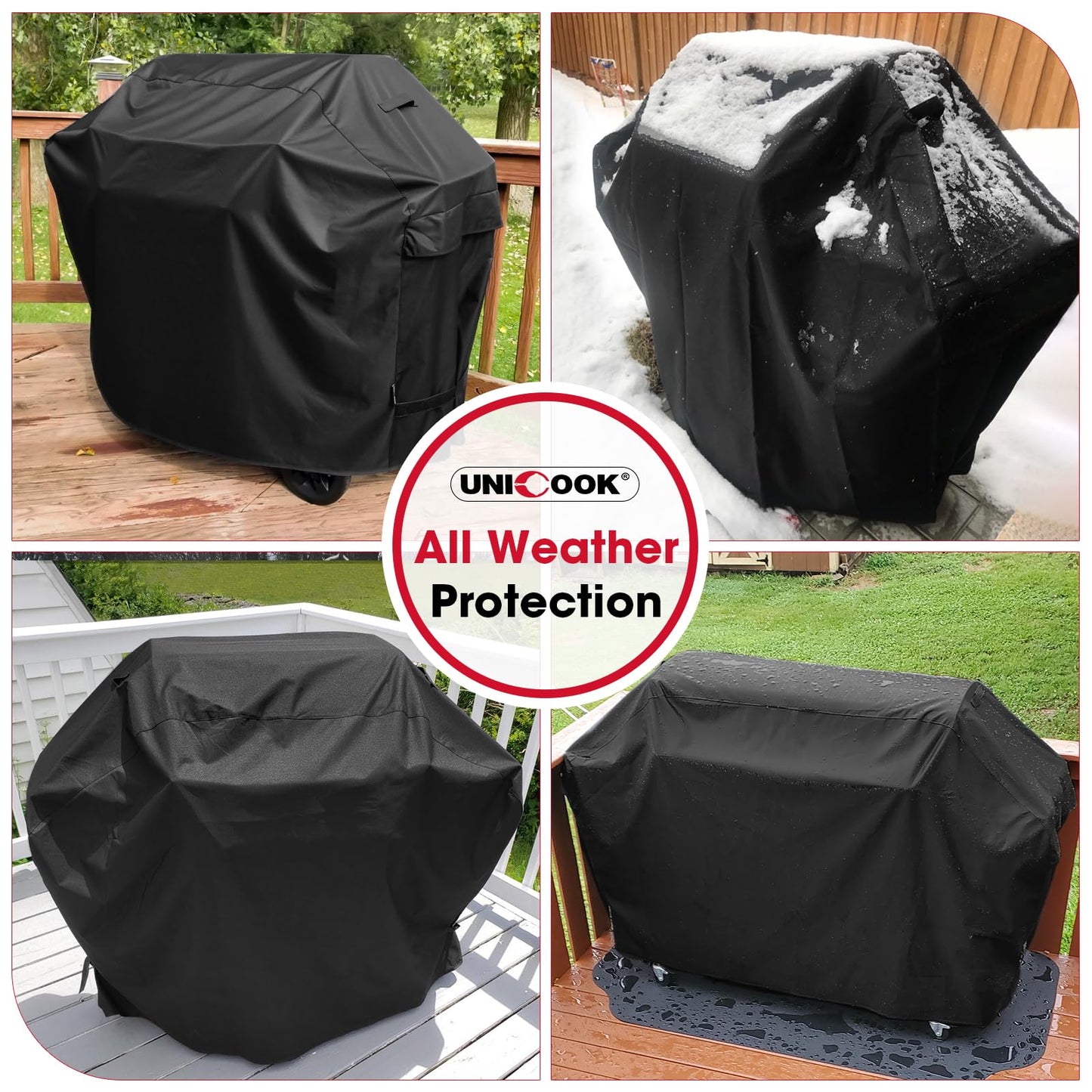 UNICOOK BBQ Cover 60 Inch, Heavy Duty Waterproof Housse BBQ, Special Fade and UV Resistant Outdoor Barbecue Grill Cover, Barbecue Accessories Compatible for Weber Char-Broil Nexgrill and More