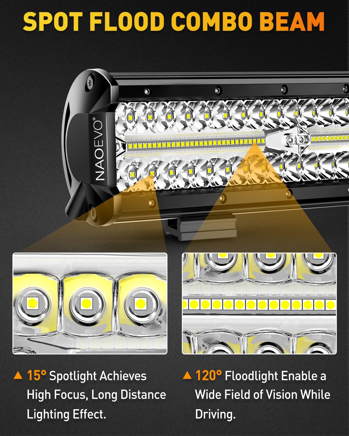 NAOEVO 12 inch LED Light Bar, 300W 30000LM LED Offroad/Driving/Fog Lights LED Bar, Spot Flood Combo Beam LED Work Lights for Truck UTV ATV Tractor Golf Cart Boat, 1 Pc (White)
