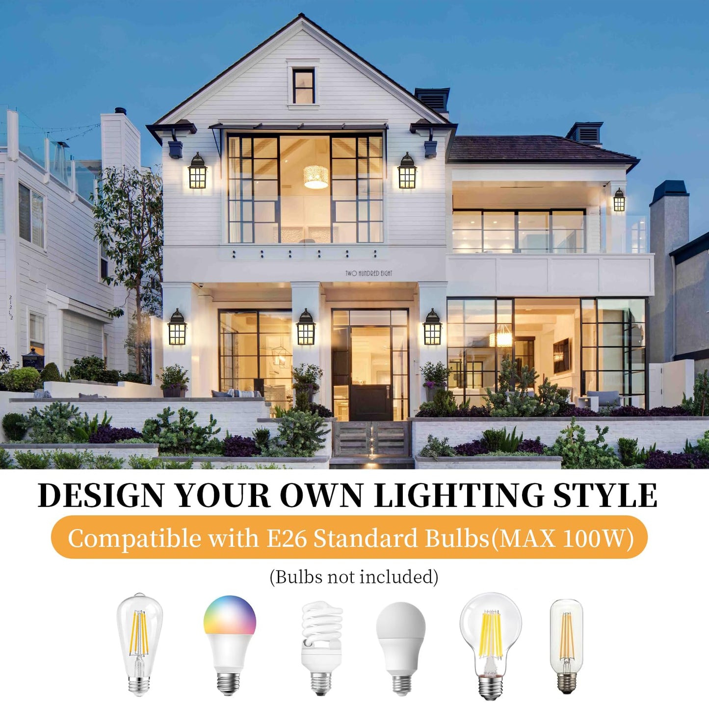 12'' Dusk to Dawn Outdoor Lights for House 2 Packs, Exterior Light Fixtures Porch Light Wall Mount, Waterproof Aluminum Outside Lights Sconce, Modern Outdoor Lighting Lanterns for Garage Patio, Black