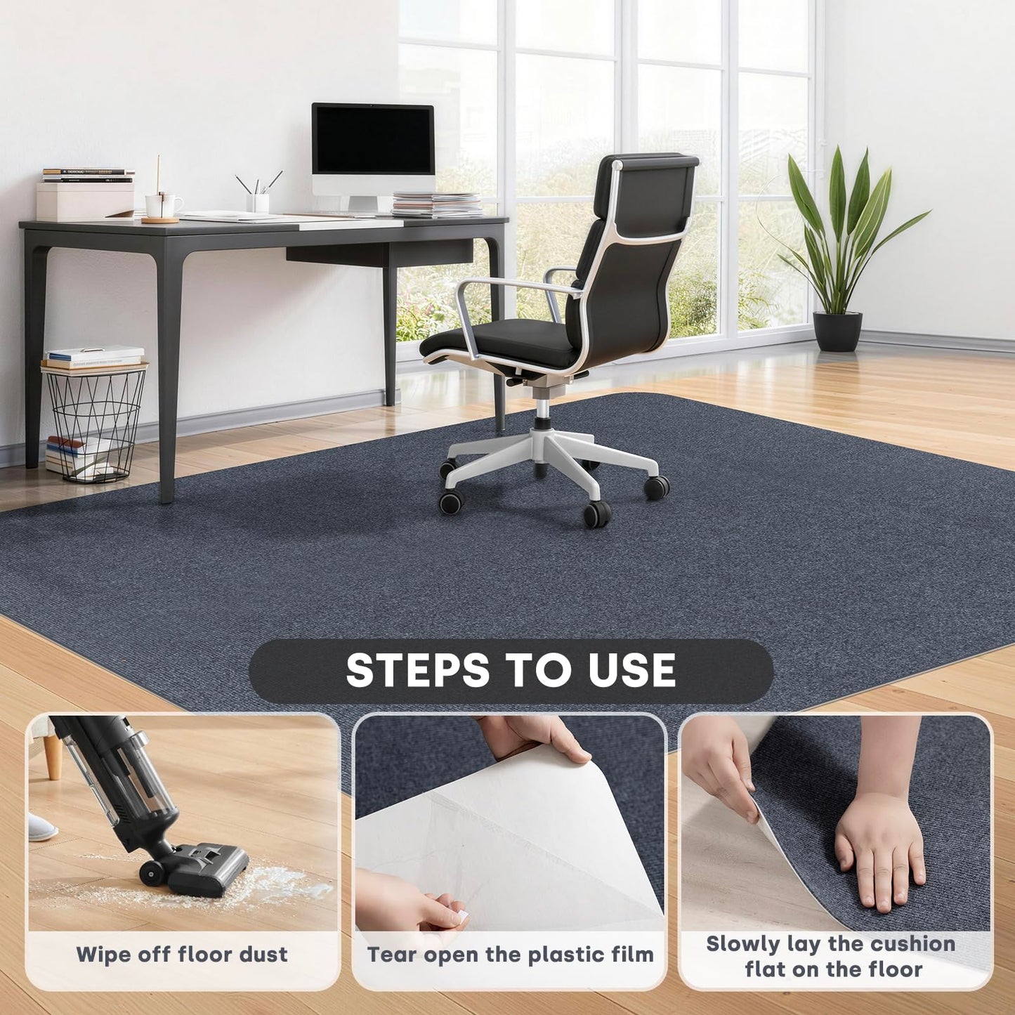 SHIEN Office & Gaming Chair Mat 140 X 160cm - PVC Carpet Floor Mat Non Slip, Desk Chair Floor Protector Rug Pad, Indoor Computer Chair Mat for Hardwood Floors & Home Office Use (Dark Grey, 140*160cm)