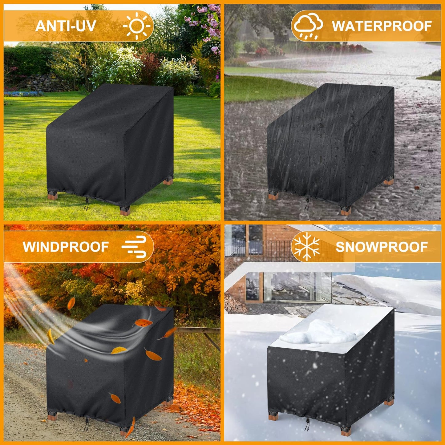 Kipiea 600D Patio Chair Covers Waterproof Winter 2 Pack - Heavy Duty Lawn Outdoor Furniture Chair Covers with Anti UV and No Tears, No Fading (33"W x 35"D x 31"H）