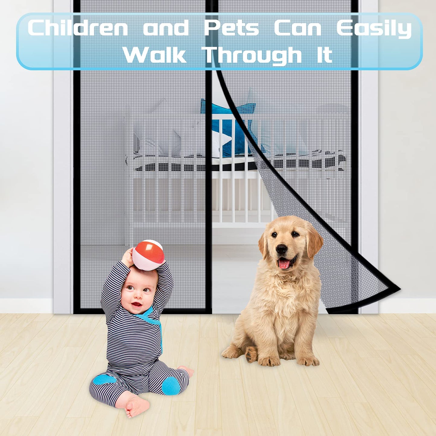 TheFitLife Fiberglass Magnetic Screen Door - Heavy Duty Mesh Curtain with Full Frame Hook and Loop Powerful Magnets That Snap Shut Automatically (36"x83" Fits Door Size up to 34"x82" Max)