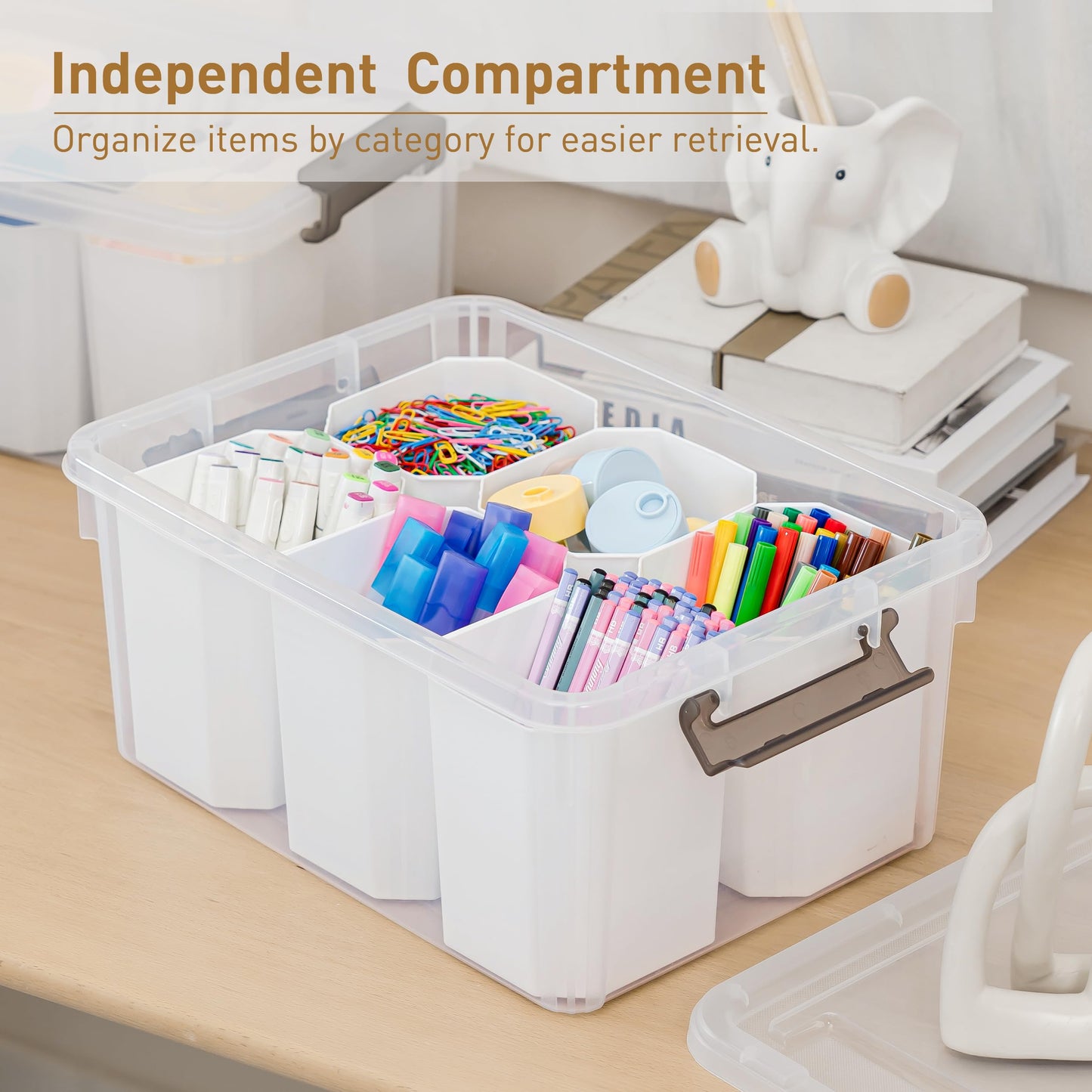 Citylife 17 QT Plastic Storage Bins with 6 Detachable Inserts Clear Storage Box with Lids Multipurpose Stackable Storage Containers for Organizing Crayon, Lego, Craft, 2 Packs