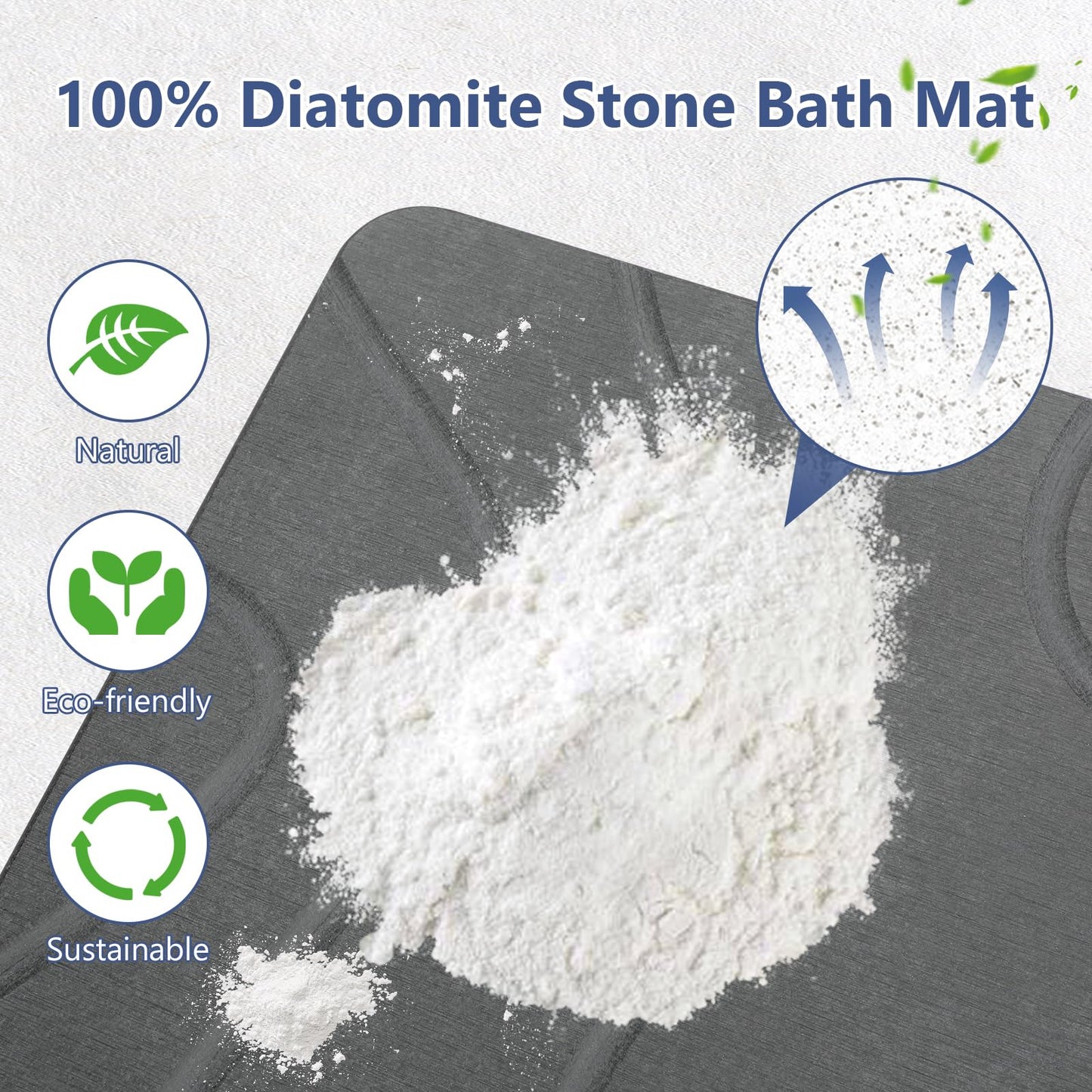 Ceecysaa Stone Bath Mat, Non-Slip Diatomaceous Earth Shower Mat, Quick Drying Bath Mat Stone, Super Absorbent Diatomite Bath Mats for Bathroom Kitchen, Easy to Clean, 60 x 39cm, Dark Gray