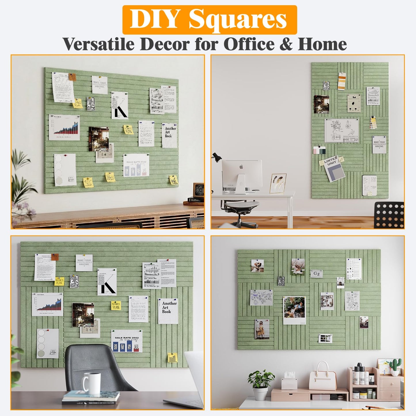 Large Felt Bulletin Board 90 x 60cm Cork Board Alternative - 6 Pack Slat Wall Paneling with 30 Pushpins, Pin Boards for Home Office Classroom Notice Board