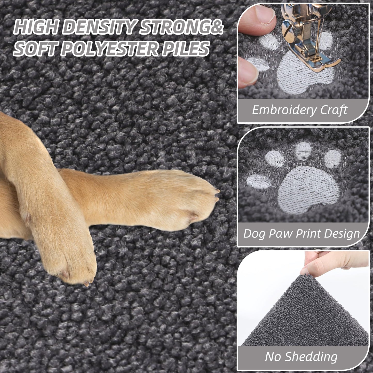 BEQHAUSE Dog Door Mat for Muddy Paws 32"x48", Absorbent Dirt Trapper Entryway Rug Non-Slip Washable Welcome Mat Soft Stain Resistant for Dogs Entry Indoor Door Mat, Dark Grey