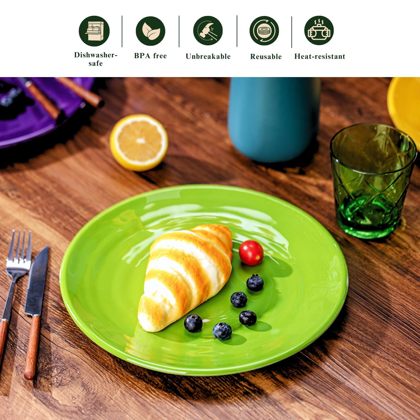 MIYOPESI 11-Inch Melamine Plates (Set of 6) - Unbreakable and Reusable Plastic Dinnerware with Ceramic Feel, Stackable and Dishwasher-Safe - Versatile for All Meals (Multicolor)