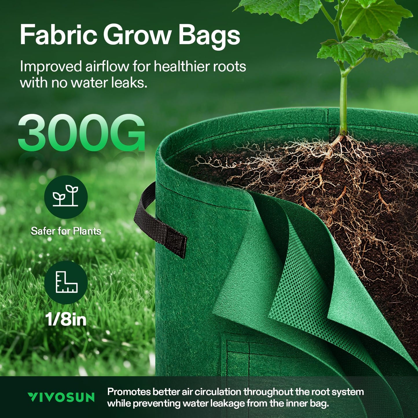 VIVOSUN 5-Pack 7 Gallon Potato Grow Bags with Handles, Non-Woven Fabric Bags for Carrots Tomato