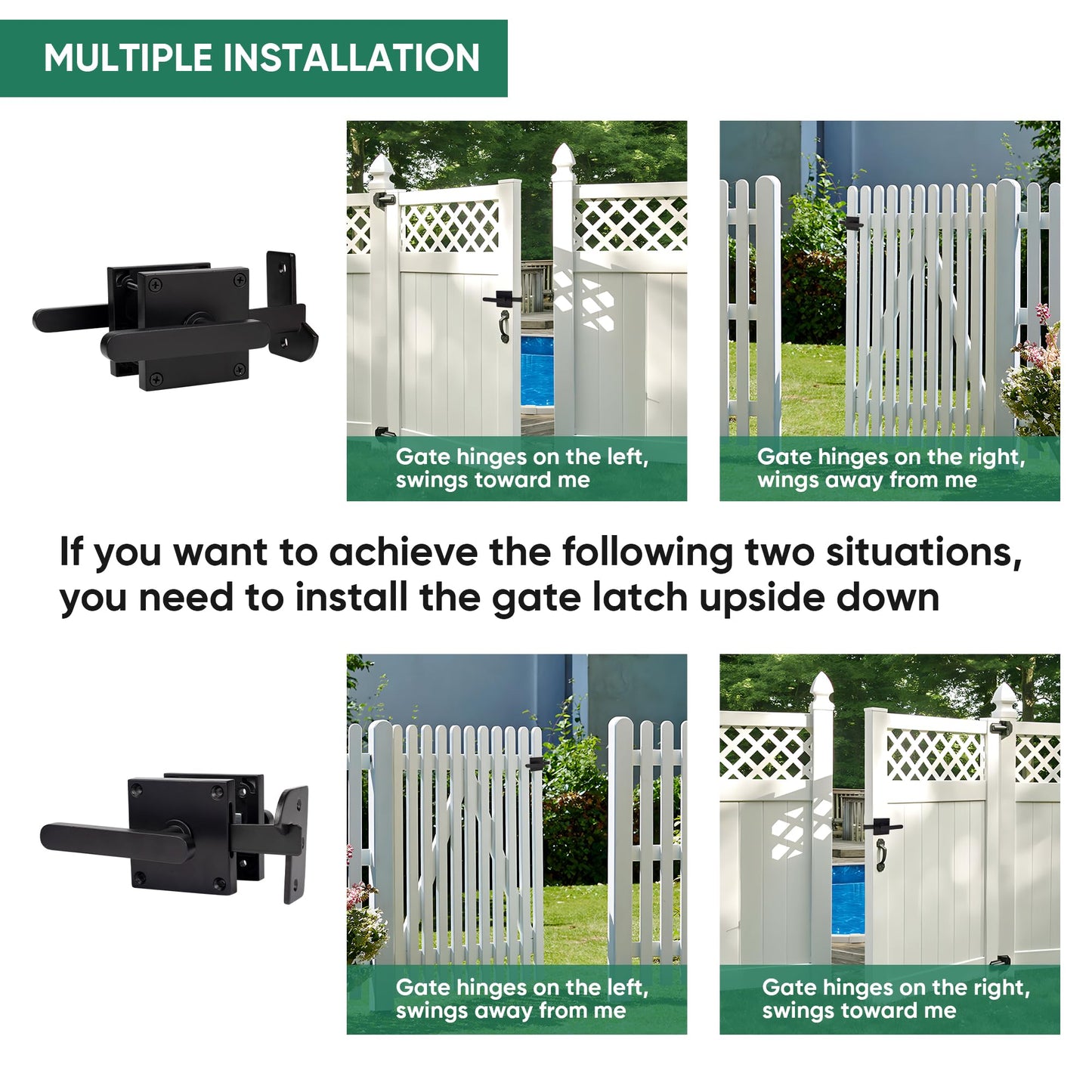 JUBEST Double Side Gate Latch, Heavy Duty Swinging Door Latch Gate Hardware for Outdoor Fence, Wooden Gates, Pool Gate, Backyard, Garden